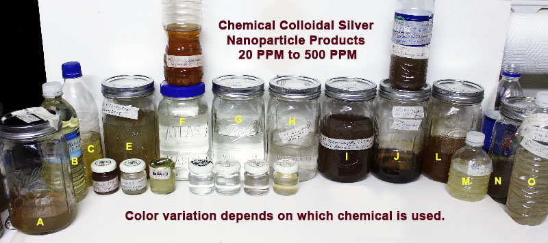 Silver Nanoparticle products have different colors depending on which chemical is used.